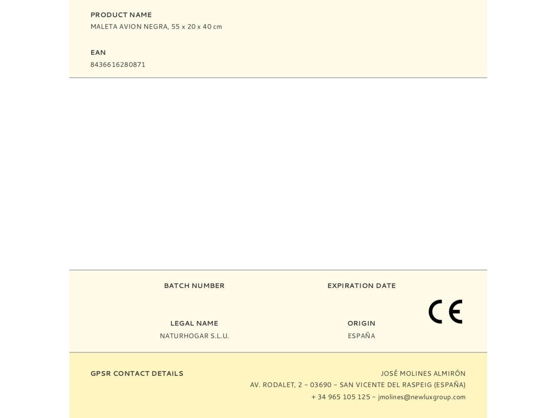 Maleta avion negra, 55 x 20 x 40 cm