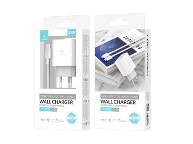 Techancy Carregador De Parede Pd Branco TA2807, Carregamento R�pido 3.4A Pd20w, Conjunto De Cabos Ti