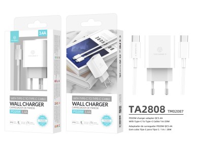 Techancy Carregador De Parede Pd Branco TA2807, Carregamento R�pido 3.4A Pd20w, Conjunto De Cabos Ti