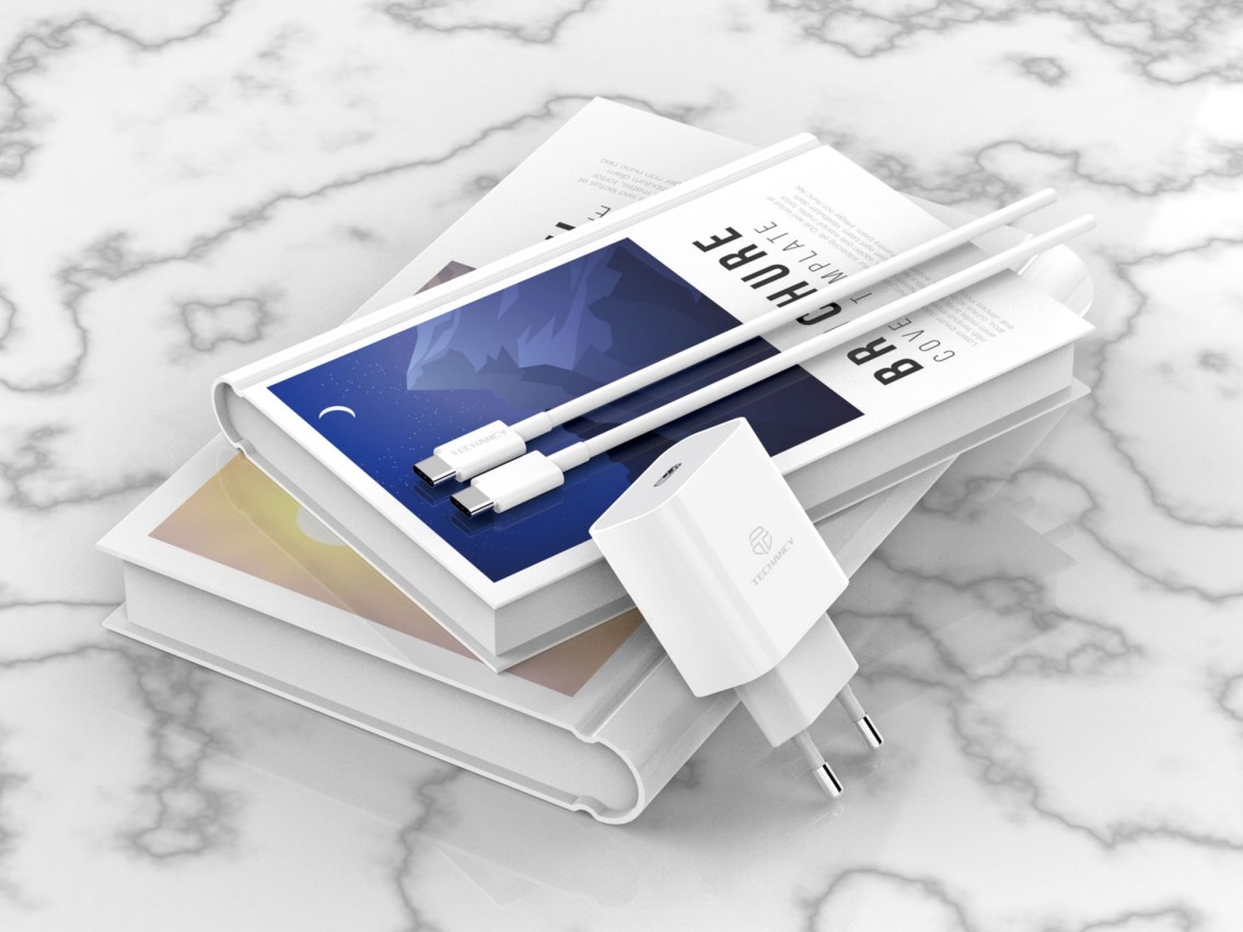 Techancy Carregador De Parede Pd Branco TA2807, Carregamento Rápido 3.4A Pd20w, Conjunto De Cabos Ti