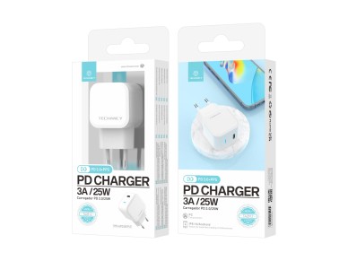 Cargador USB C PD Techancy de 25 W, blanco TA2812, PD3.0 + PPS, compatible con iPhone/Android, carga