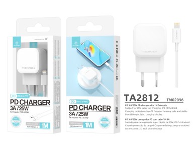 Cargador USB C Techancy de 25 W, color blanco TA2812, cable de carga rápida USB C para kit IP8/