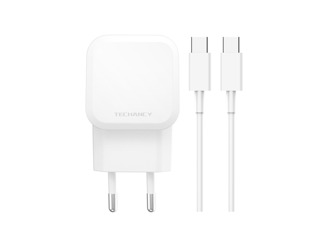 Techancy Carregador Pd De 25w Usb C Branco TA2812, Cabo De Carregamento Rápido Usb C Para Usb C 3a K