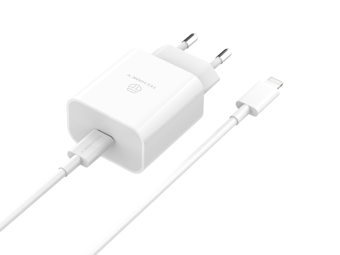 Techancy 33w White Charger TA2814, With 1m Type-C to Lightning Cable / 30w PD Fast Charging