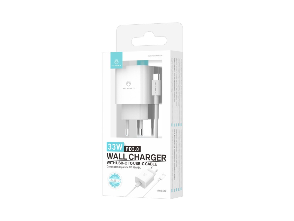 Techancy 33W Charger TA2814 with 1m USB-C to Type-C Cable/60W PD Fast Charging White