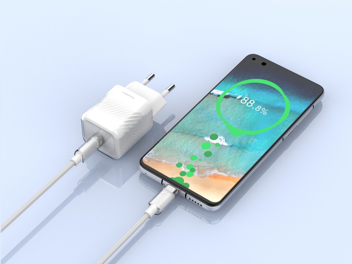 Techancy Carregador De Telemóvel De 20 W Branco TA2816, Carregamento Rápido Usb-C Pd Gan, Conjunto D