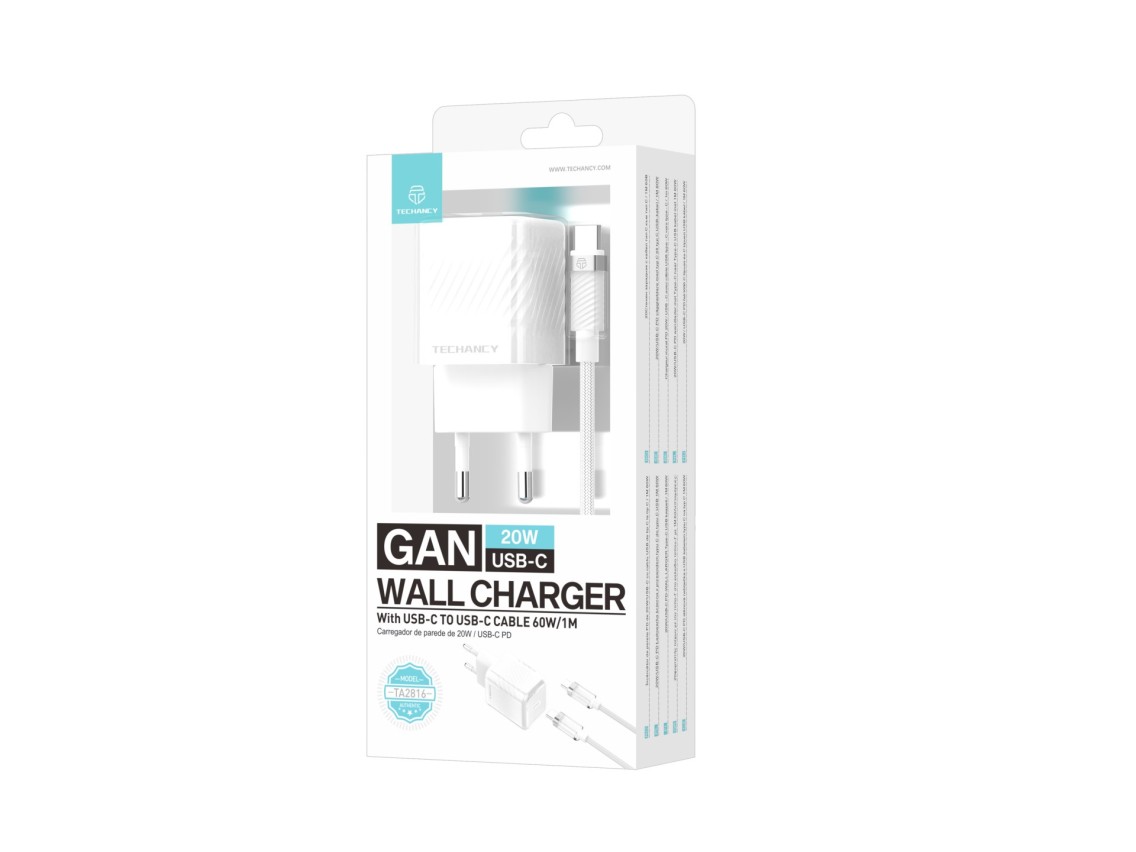 Techancy Carregador De Telemóvel De 20 W Branco TA2816, Carregamento Rápido Usb-C Pd Gan, Conjunto D
