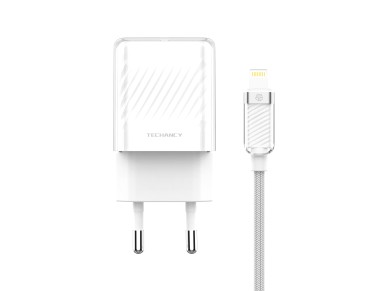 Cargador de móvil Techancy de 20 W, blanco TA2816, carga rápida USB-C PD GaN, cable USB-C 