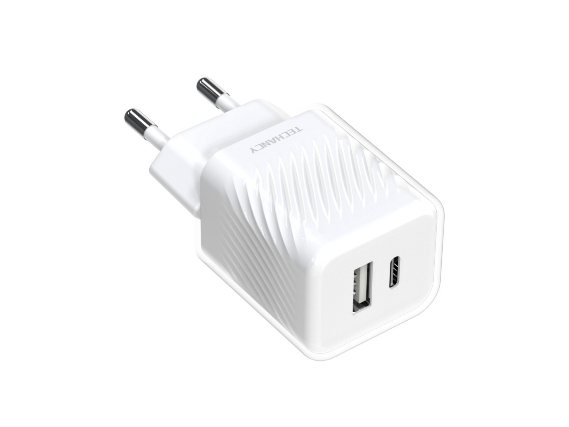 Techancy 33W USB-C PD Wall Charger White TA2817, Dual Port A+C Fast Charging Adapter for GaN.