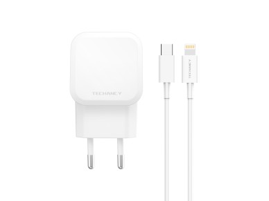 Techancy Fast Charger 43W White TA2813, Dual Port PD+USB, USB C to Lightning Cable Set 1m/30w Techancy Fast Charger 43W White TA2813, Dual Port PD+USB, USB C to Lightning Cable Set 1m/30w