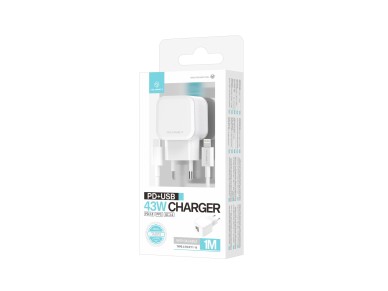 Techancy Fast Charger 43W White TA2813, Dual Port PD+USB, USB C to Lightning Cable Set 1m/30w Techancy Fast Charger 43W White TA2813, Dual Port PD+USB, USB C to Lightning Cable Set 1m/30w