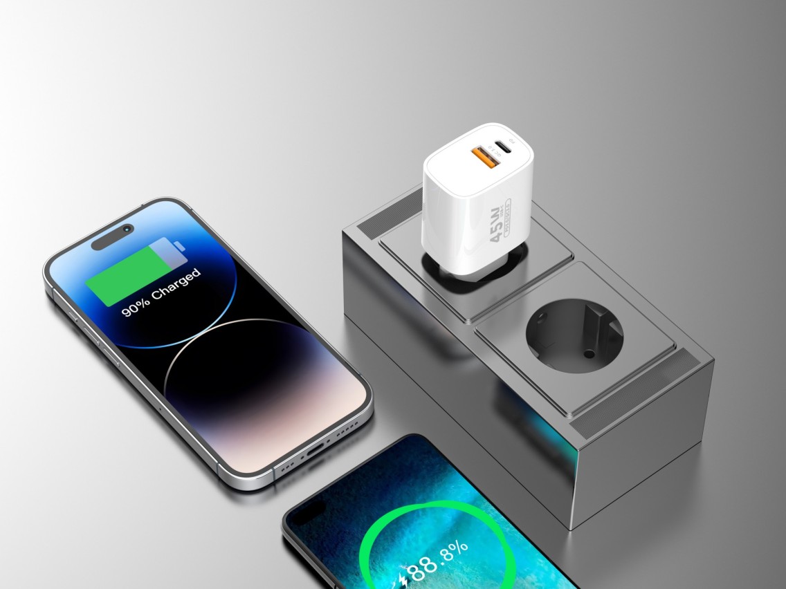 Techancy TA2820 USB-A+USB-C Charger, 45W PD, Dual Output, Portable Design, Compatible with Multiple