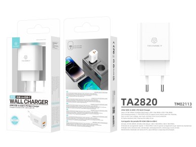 Techancy Carregador USB-A+USB-C TA2820, 45W PD, Dupla SaIda, Design Portatil, CompatIvel com M�ltipl
