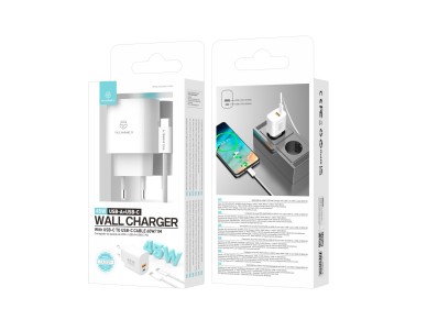 Techancy Carregador USB-A+USB-C TA2820, 45W PD, com Cabo USB-C para USB-C de 1m, CompatIvel com M�lt