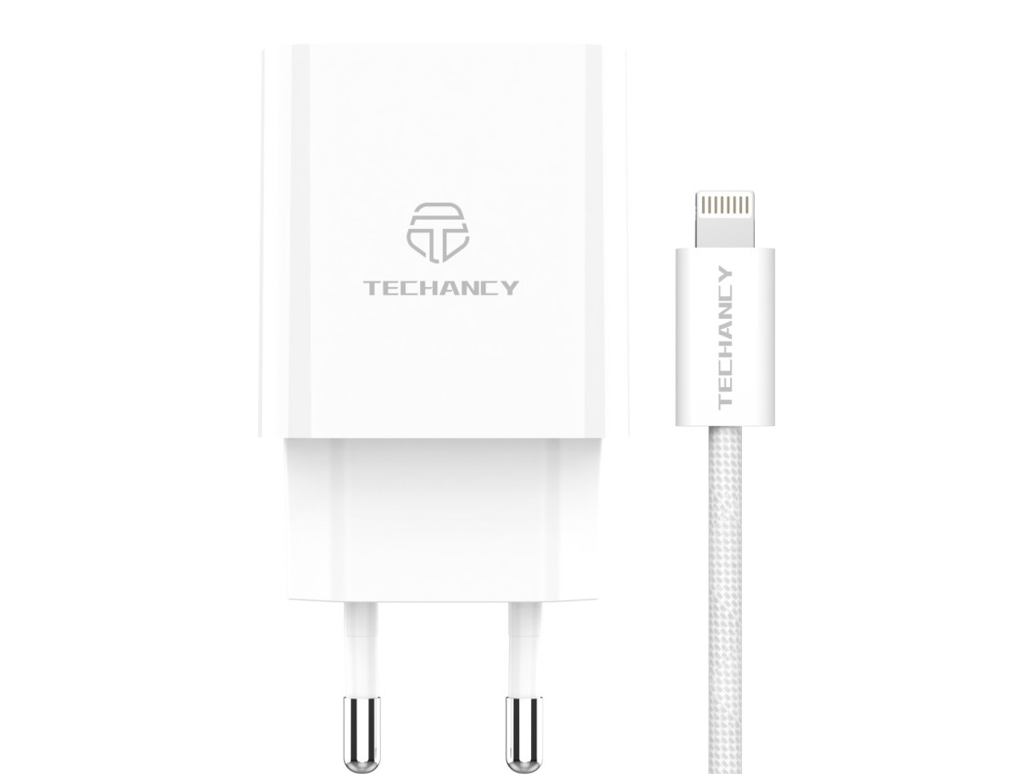Techancy Carregador USB-A+USB-C TA2820, 45W PD, com Cabo USB-C para Lightning de 1m, CompatIvel com