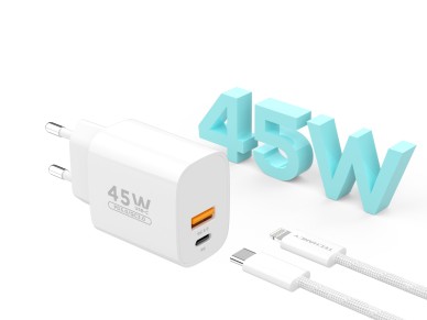 Cargador Techancy TA2820 USB-A+USB-C, 45 W PD, con cable USB-C a Lightning de 1 m, compatible con iP Cargador Techancy TA2820 USB-A+USB-C, 45 W PD, con cable USB-C a Lightning de 1 m, compatible con iP