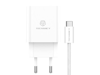 Cargador Techancy TA2822 USB-A+USB-C+USB-C, 45 W PD, con cable USB-C a USB-C de 1 m, compatible con 