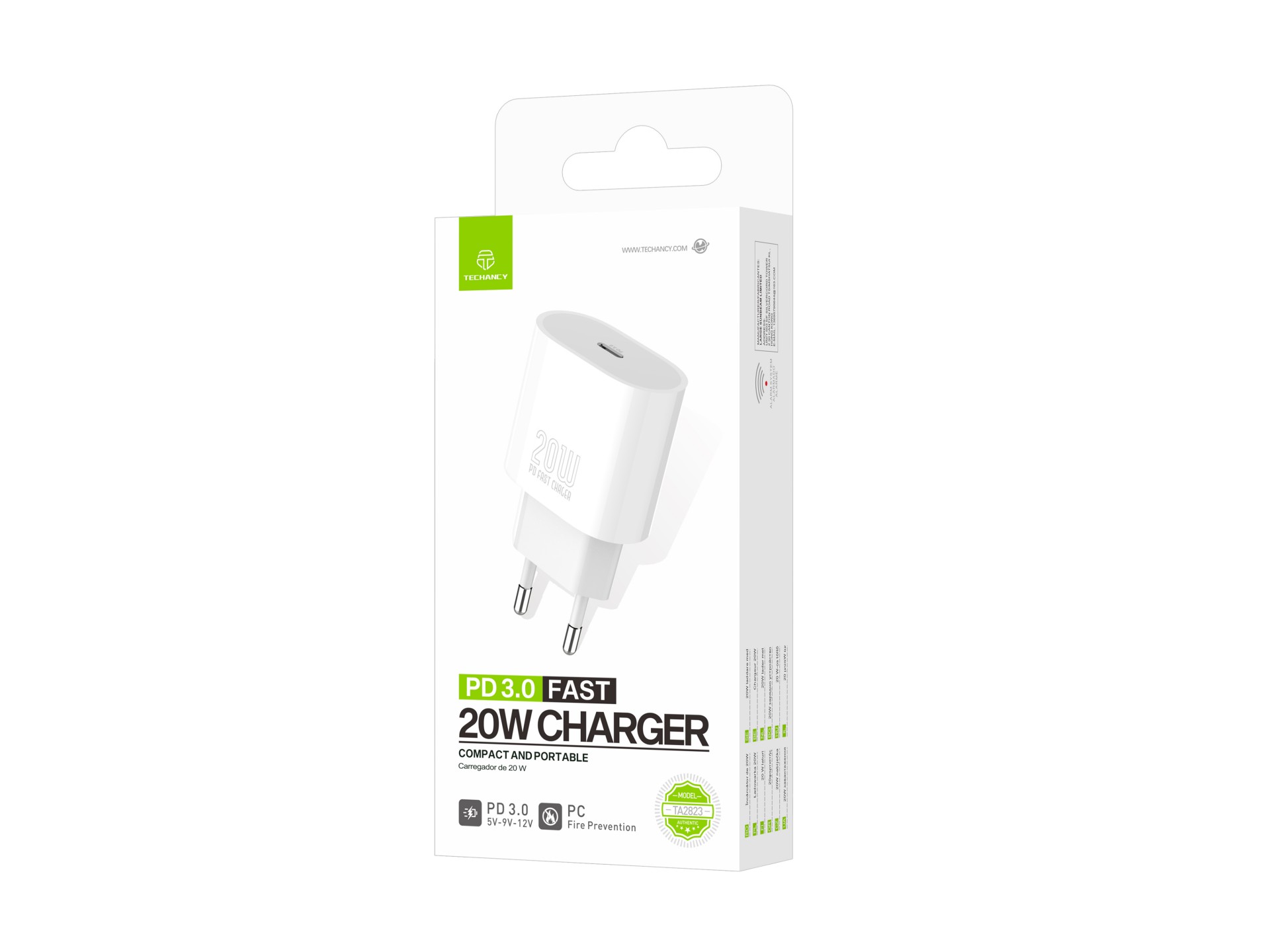 Techancy Carregador TA2823 PD3.0 20W USB-C Adaptador de Carga Rapida Compativel com iPhone Samsung H