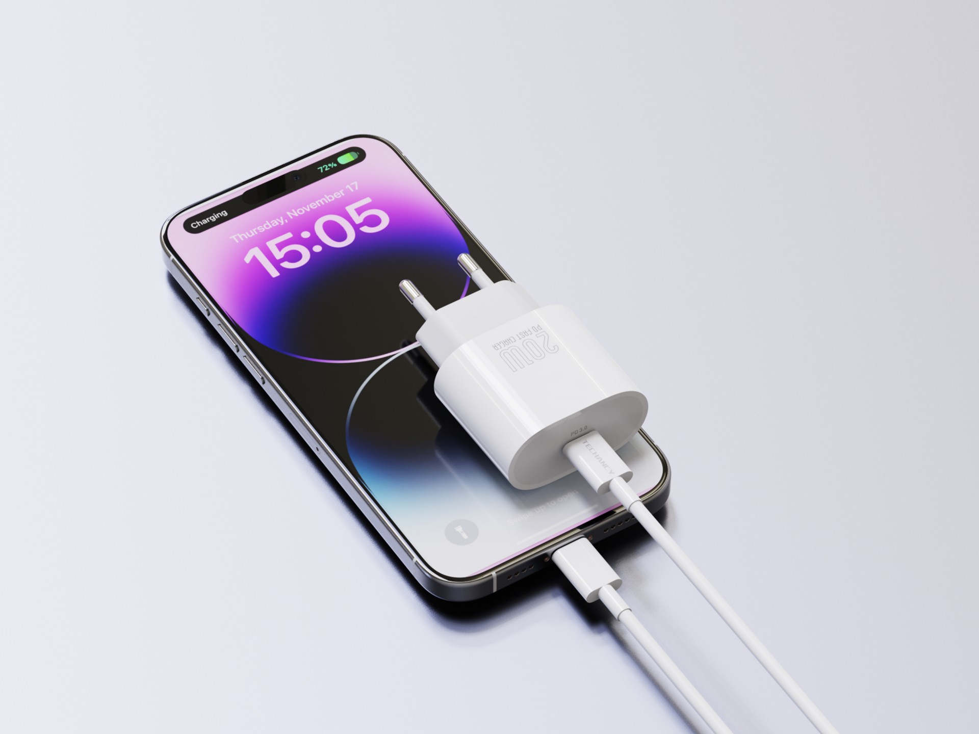 Techancy TA2824 PD3.0 20W Charger with USB-C to Lightning Cable Compatible with iPhone 8 to 14 Serie