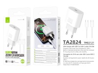 Techancy Carregador TA2824 PD3.0 20W com Cabo USB-C para USB-C Compativel com Tablets Portateis Tele Techancy Carregador TA2824 PD3.0 20W com Cabo USB-C para USB-C Compativel com Tablets Portateis Tele