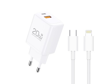 Techancy Carregador TA2826 PD3.0 20W com Duas Portas USB-C e Cabo Lightning Compativel com iPhone 8 