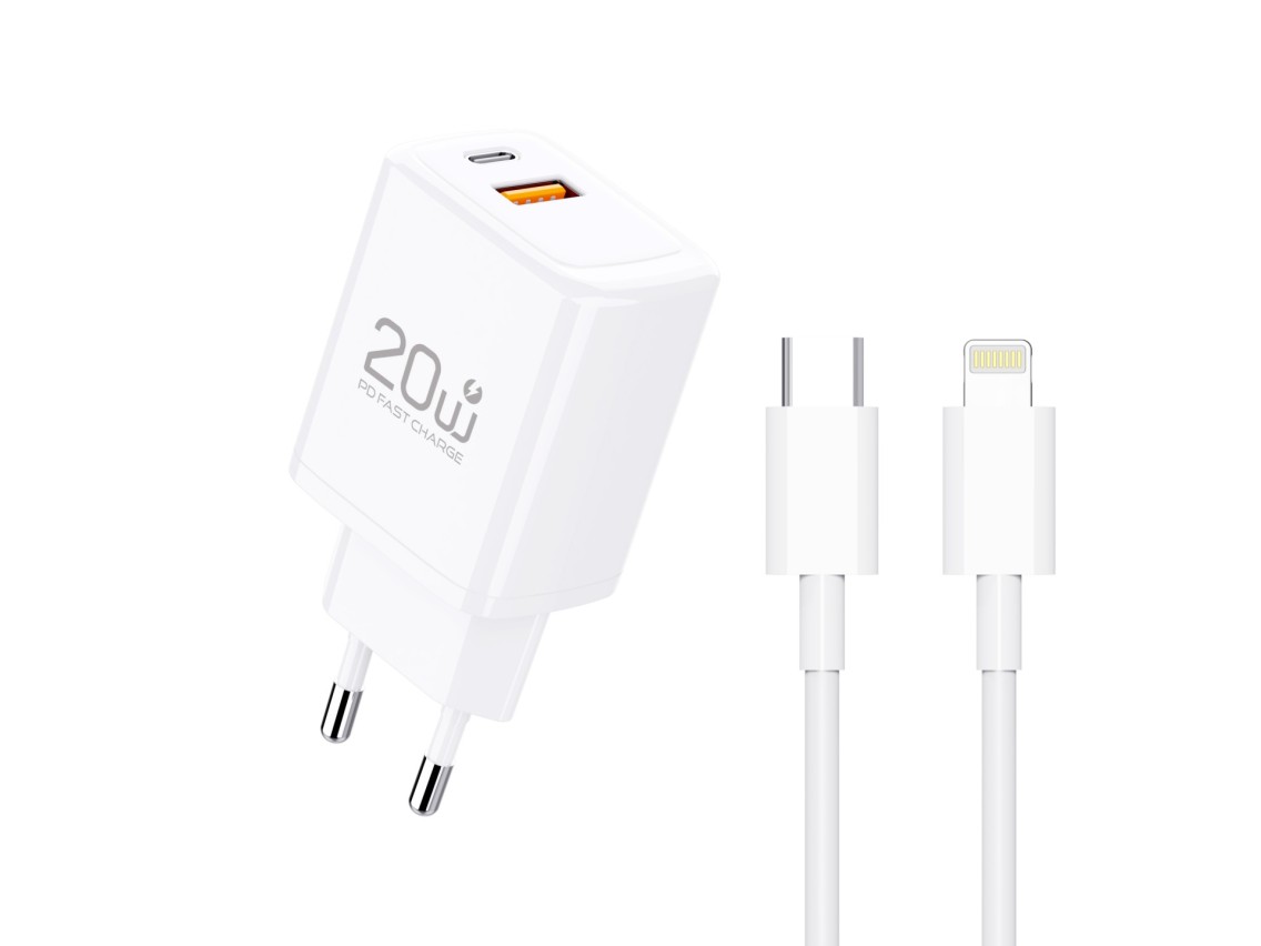 Techancy TA2826 PD3.0 20W Charger with Dual USB-C Ports and Lightning Cable Compatible with iPhone 8