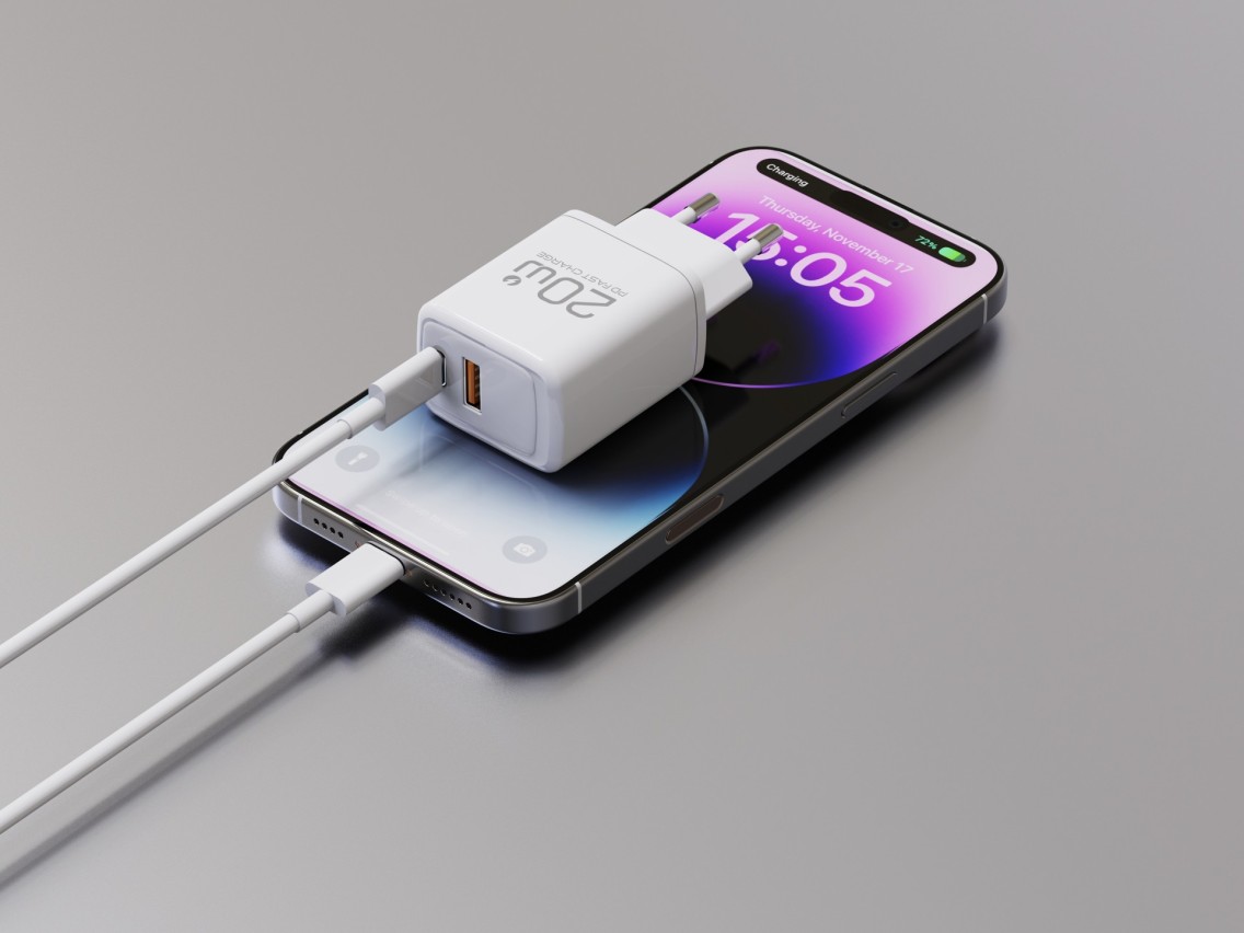 Cargador Techancy TA2826 PD3.0 de 20 W con dos puertos USB-C y cable Lightning compatible con iPhone