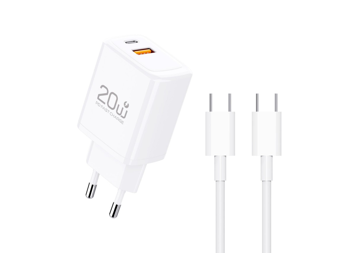 Cargador r�pido Techancy PD3.0 de 20 W con cable USB-C+USB-A de doble puerto, 1 m, 60 W, para iPhone