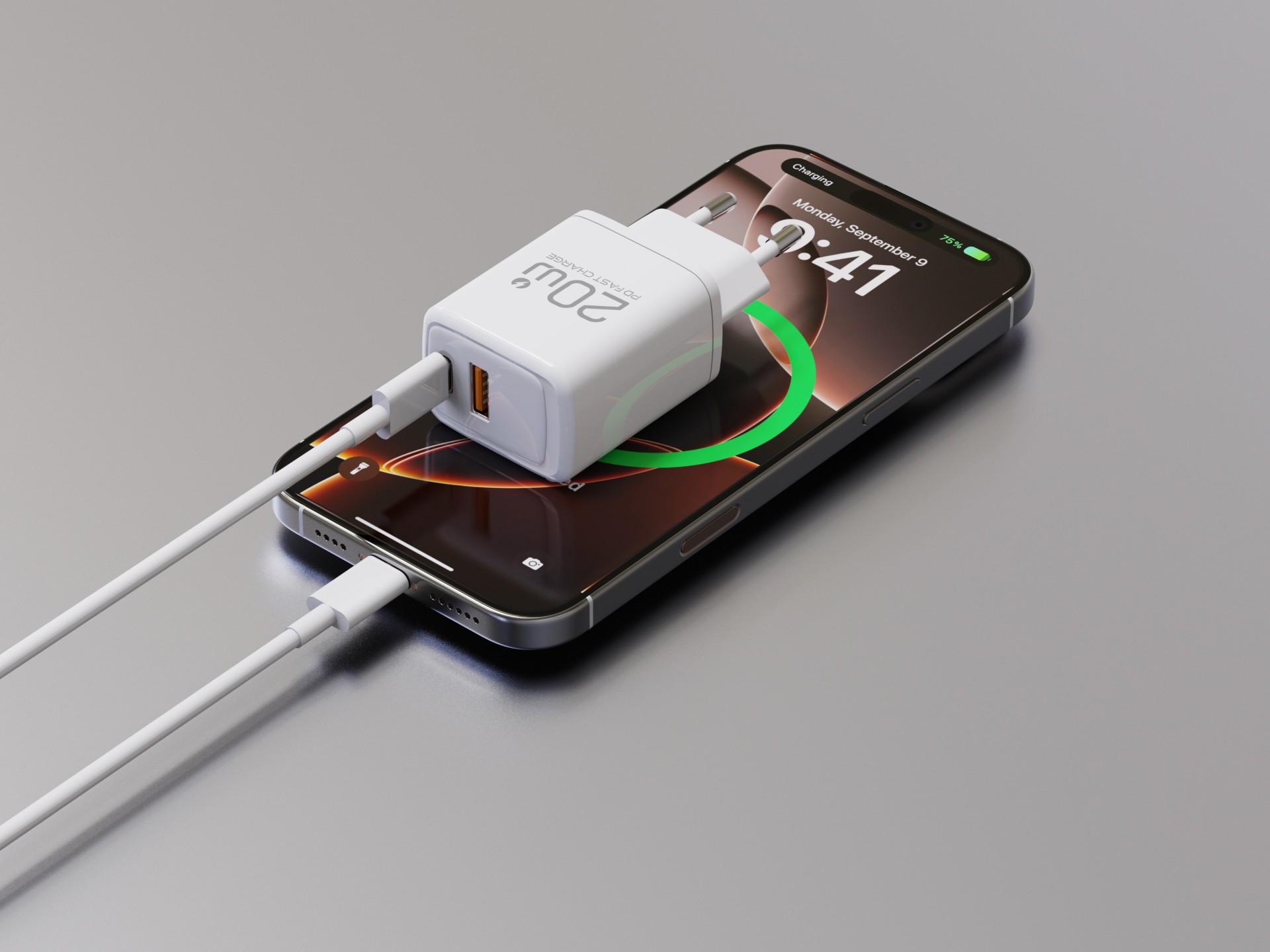 Cargador rápido Techancy PD3.0 de 20 W con cable USB-C+USB-A de doble puerto, 1 m, 60 W, para iPhone