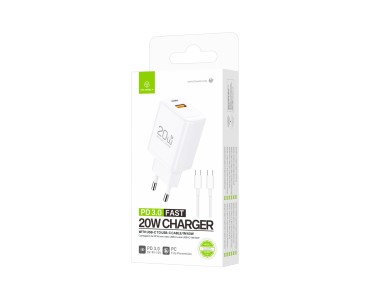 Techancy Carregador Rapido 20W PD3.0 Dupla Porta USB-C+USB-A Cabo 1m 60W Para iPhone/Samsung/Tablet 