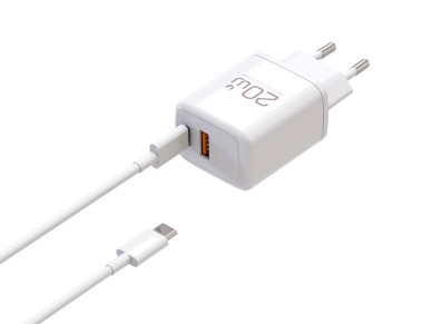 Techancy Carregador Rapido 20W PD3.0 Dupla Porta USB-C+USB-A Cabo 1m 60W Para iPhone/Samsung/Tablet 