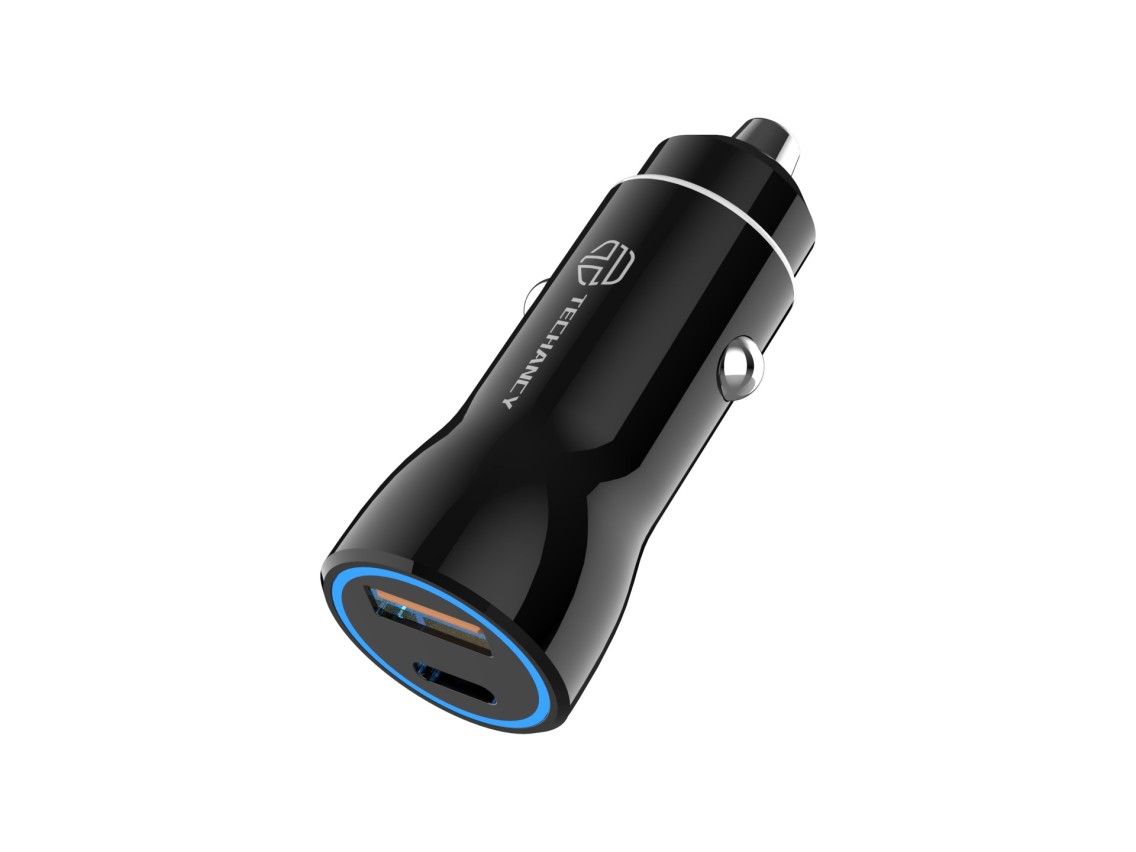 Techancy Carregador De Autom�vel Preto TC6411, Carregamento R�pido Pd+Qc 18w, Compat�vel Com Iphone/