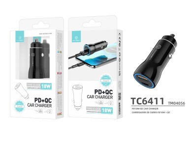 Cargador de coche Techancy TC6411, color negro, carga rápida PD+QC de 18 W, compatible con iPho