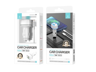 Cargador de coche Techancy TC6404 de 38 W, carga rápida PD3.0 + QC3.0, juego de cables USB C-Li