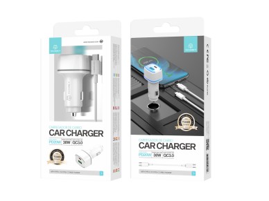 Techancy Carregador De Autom�vel 38w  TC6405, Carregamento R�pido Pd3.0+Qc3.0, Conjunto De Cabos Usb