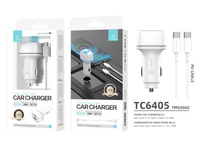 Techancy Carregador De Autom�vel 38w  TC6405, Carregamento R�pido Pd3.0+Qc3.0, Conjunto De Cabos Usb