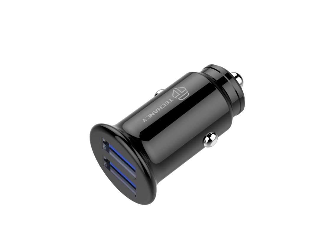 Techancy Mini Car Charger TC6417, 2.4A 2USB Charging, Compatible with Trucks and Cars, Black