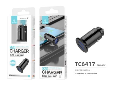 Cargador mini para coche Techancy TC6417, 2,4 A, 2 puertos USB, compatible con camiones y coches, co