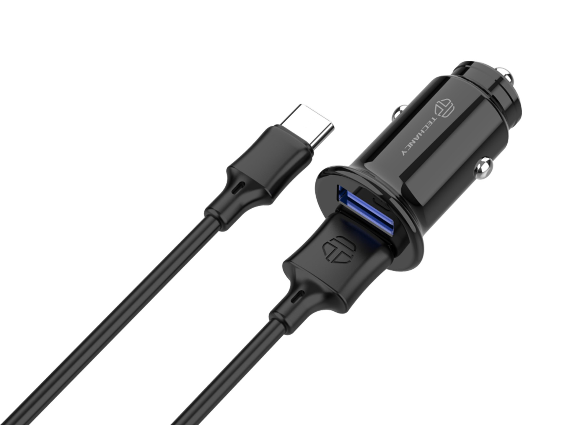Techancy Carregador De Automóvel Mini TC6407, Carregamento 2usb 2.4A, Conjunto De Cabos De Dados Us