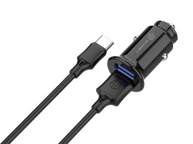 Cargador mini para coche Techancy TC6407, 2 puertos USB de 2,4 A, cable de datos USB tipo C de 1 m, 