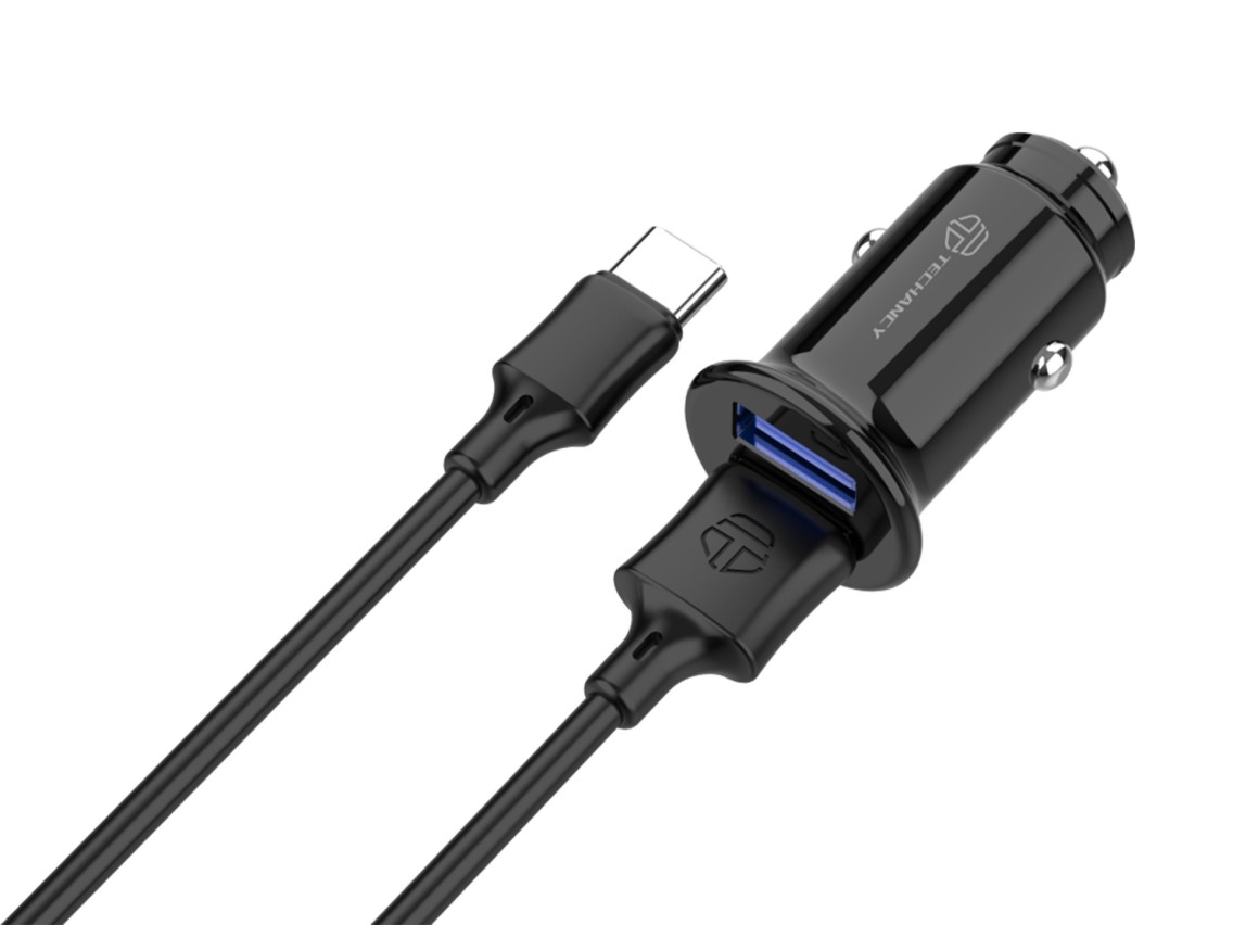 Techancy Carregador De Automóvel Mini TC6407, Carregamento 2usb 2.4A, Conjunto De Cabos De Dados Us