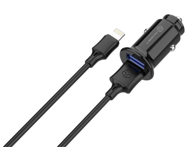 Cargador mini para coche Techancy TC6408, 2,4 A, 2 puertos USB, kit de datos con cable USB-Lightning