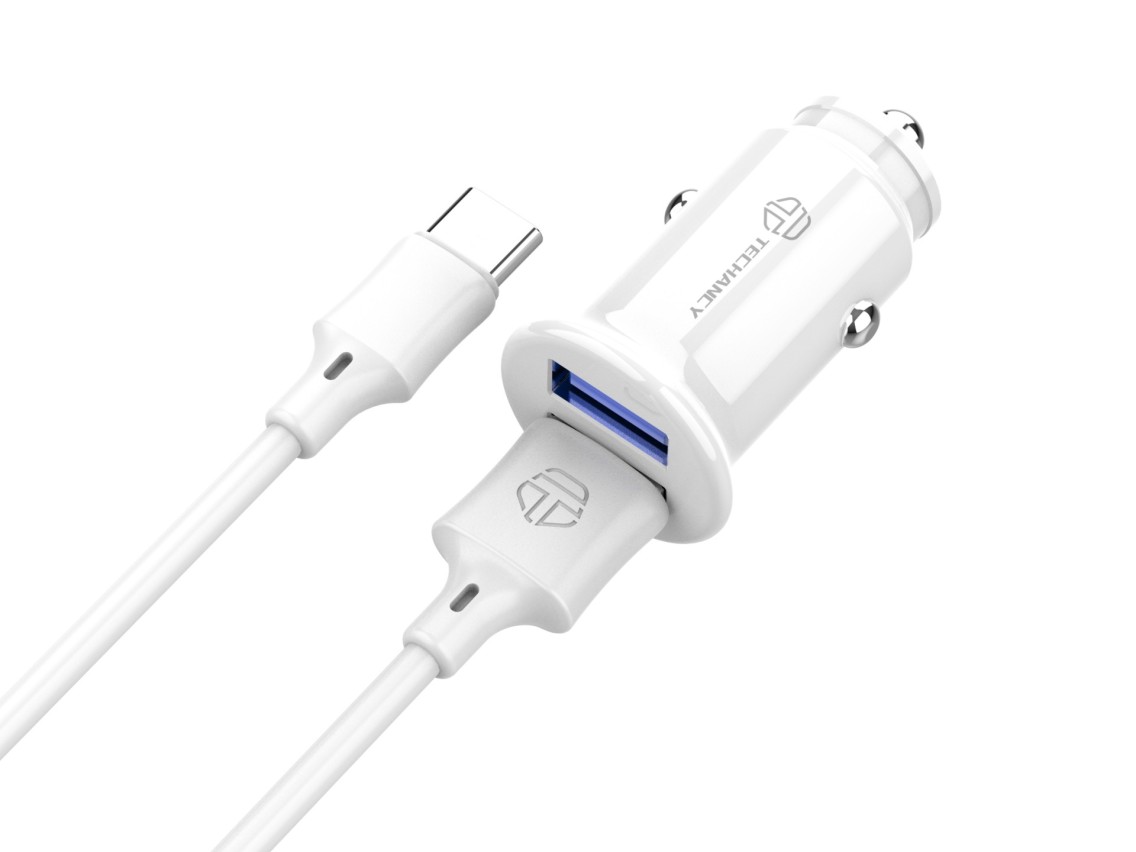 Techancy Carregador De Automóvel Mini TC6407, Carregamento 2usb 2.4A, Conjunto De Cabos De Dados Us