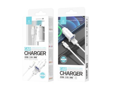 Cargador mini para coche Techancy TC6408, 2 puertos USB de 2,4 A, kit de datos con cable USB-Lightni