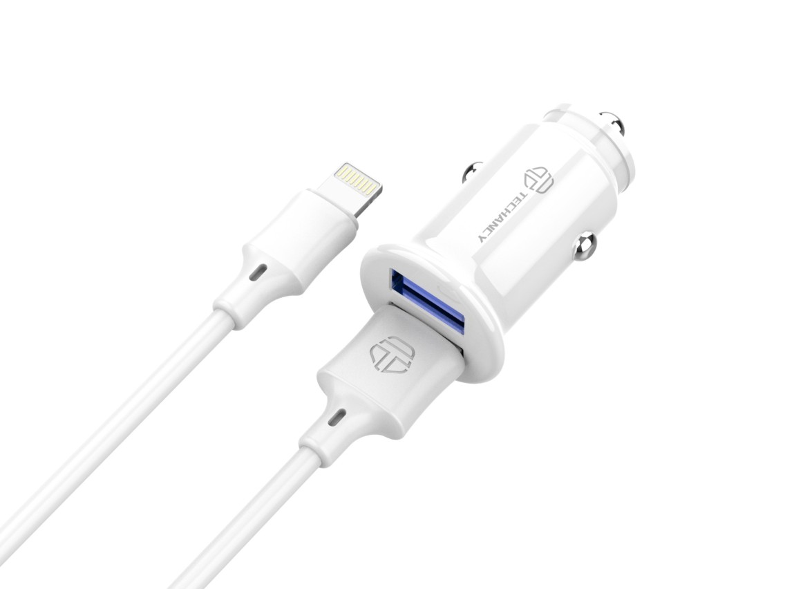 Cargador mini para coche Techancy TC6408, 2 puertos USB de 2,4 A, kit de datos con cable USB-Lightni