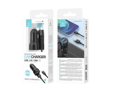 Cargador de coche Techancy 2USB 2.4A con cable IP de 11-14/1 m TC6421, color negro, carga rápid