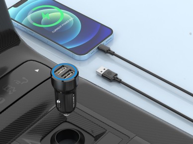 Cargador de coche Techancy 2USB 2.4A con cable IP de 11-14/1 m TC6421, color negro, carga rápid