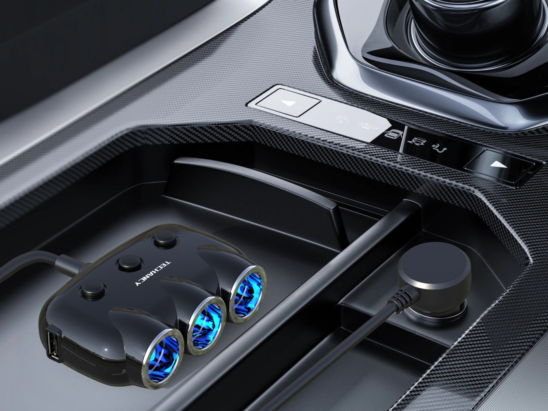 Techancy Carregador De Automóvel 3 Em 1 Preto TC6413, Entrada 12-24v, Saída 10-12a 120w, Parceiro El