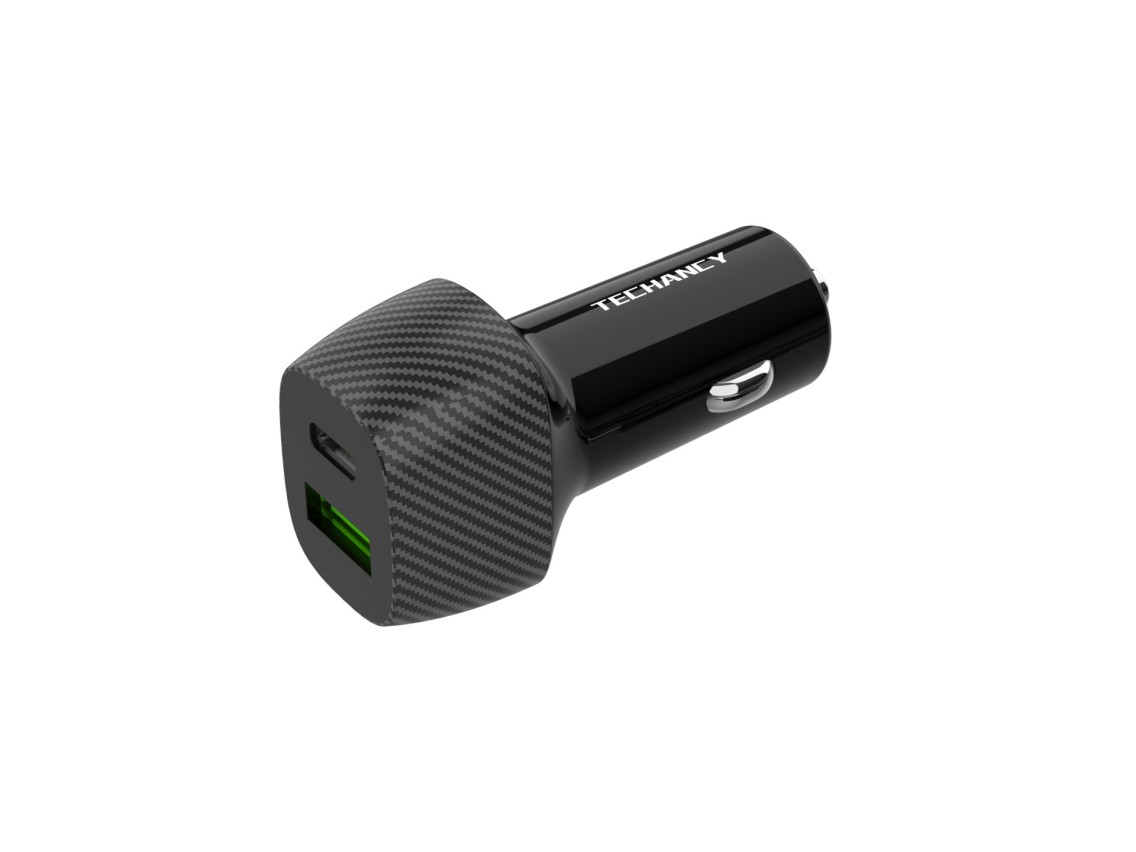 Techancy Carregador Deautomóvel48w TC6432, Carregamento Rápido Pd3.0 De Porta Dupla Usb-A+Usb-C, Pr