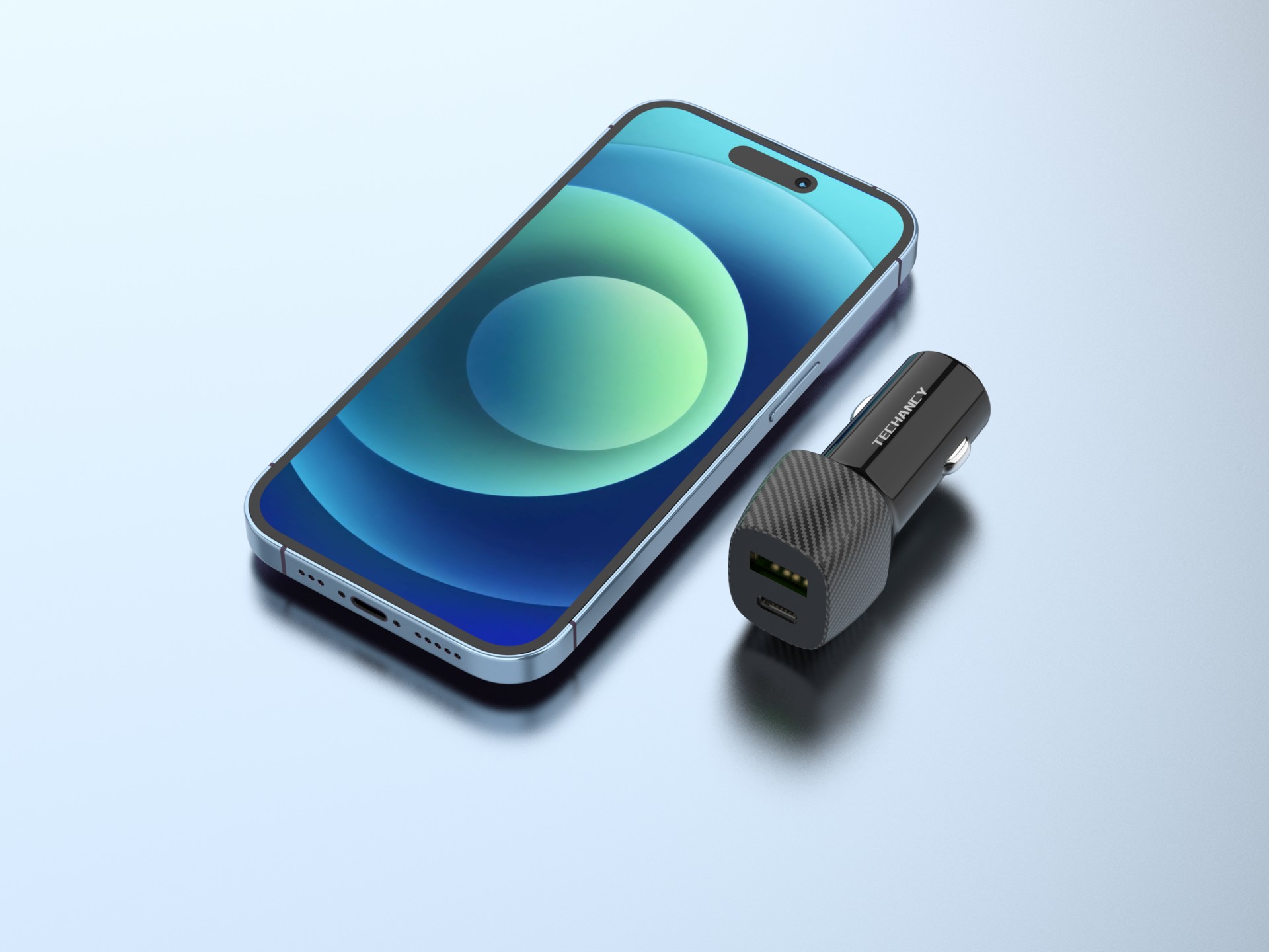 Techancy Carregador Deautomóvel48w TC6432, Carregamento Rápido Pd3.0 De Porta Dupla Usb-A+Usb-C, Pr